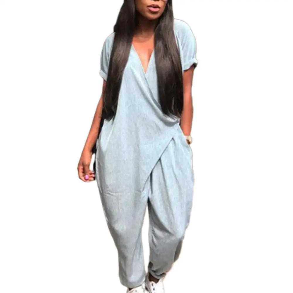 Top Trends: Women Loose Jumpsuit Solid Color Short Sleeve Front Wrapped V Neck Ankle Tied Loose Jumpsuit Skin-friendly Front Wrapped V Neck Shoppable Styles