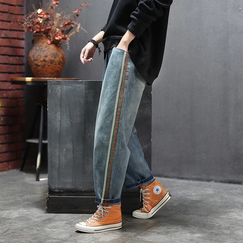 Top Trends: New Arrival Spring Women Elastic Waist Loose Jeans All-matched Casual Cotton Denim Harem Pants Side Stripe Vintage Jeans S612 Shoppable Styles