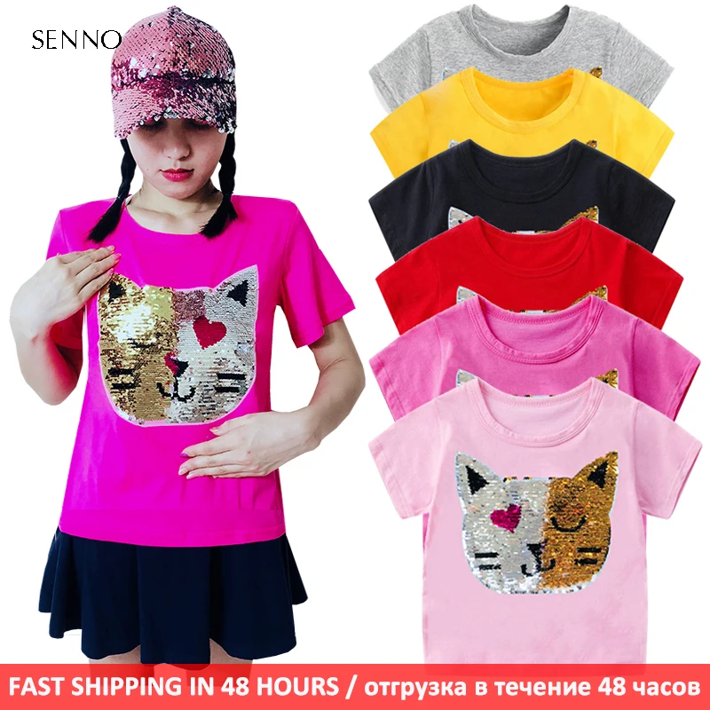 Top Trends: Girls Magic Glitter Reverse Sequin Top Color Changing Kids Girls T Shirts Summer Kids Sequined T Shirt Tops Children's Clothing Shoppable Styles