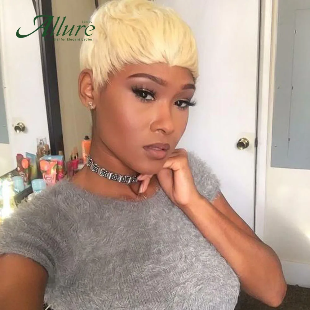 Top Trends: Short Blonde 613 Pixie Cut Human Hair Wig With Bangs For Black Women Brazilian Human Hair Straight Full Machine Made Wig Allure Shoppable Styles