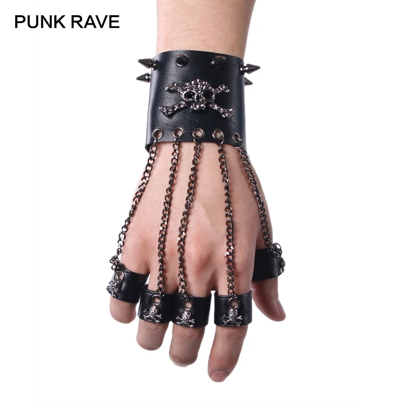 Top Trends: PUNK RAVE Rock Style Man Skull Spike Glove Gothic Men Bracelet Steampunk PU Leather Cuff-One Right Shoppable Styles