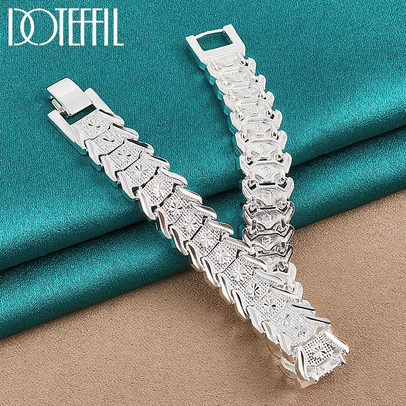 Top Trends: DOTEFFIL 925 Sterling Silver Wide Wristband Bracelet Chain For Women Man Wedding Engagement Party Fashion Jewelry Shoppable Styles