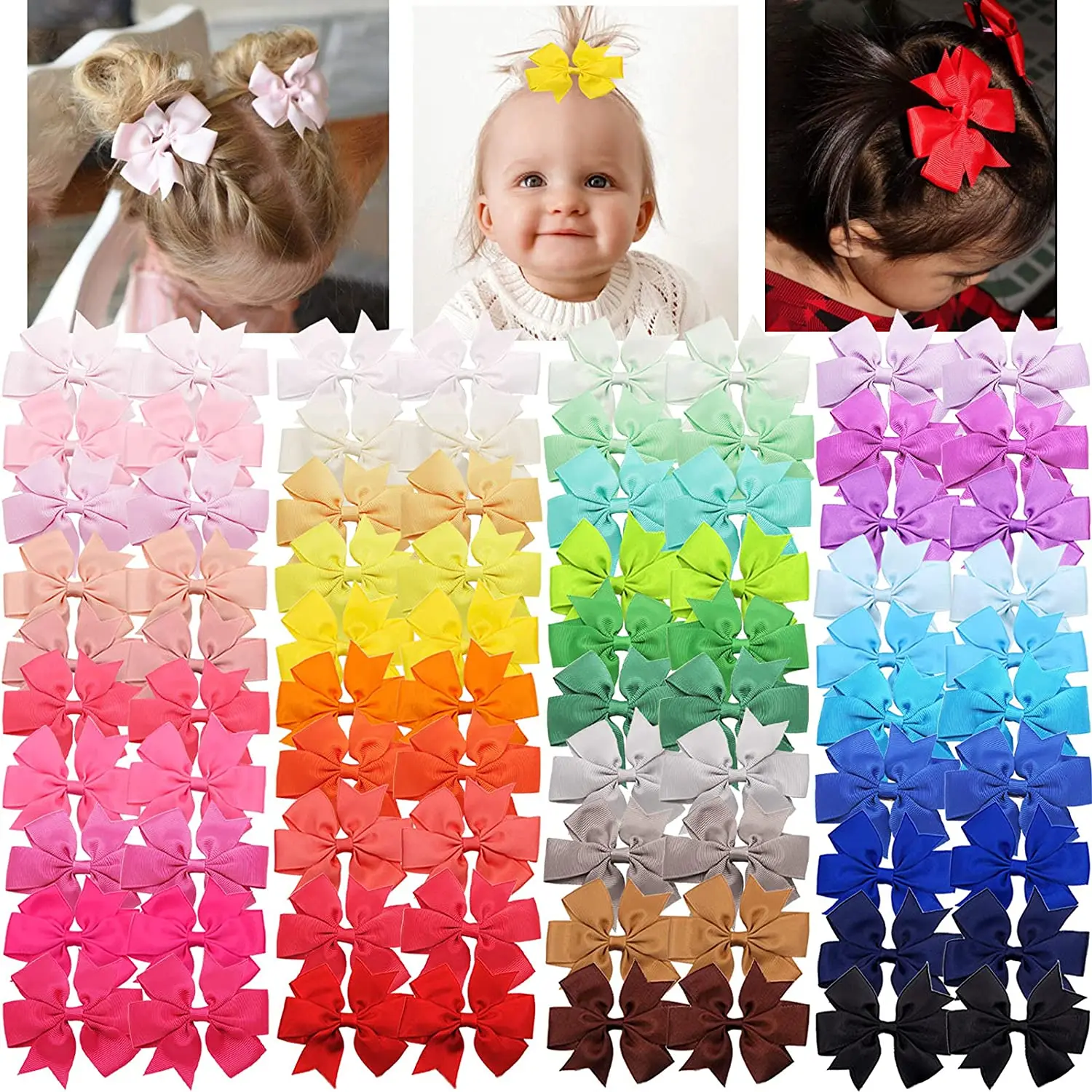 Top Trends: 80PCS 3.5inch Hair Bows Clips For Baby Girls Infants Toddlers Grosgrain Ribbon Alligator Hairpins Barrettes Children Kids Gifts Shoppable Styles