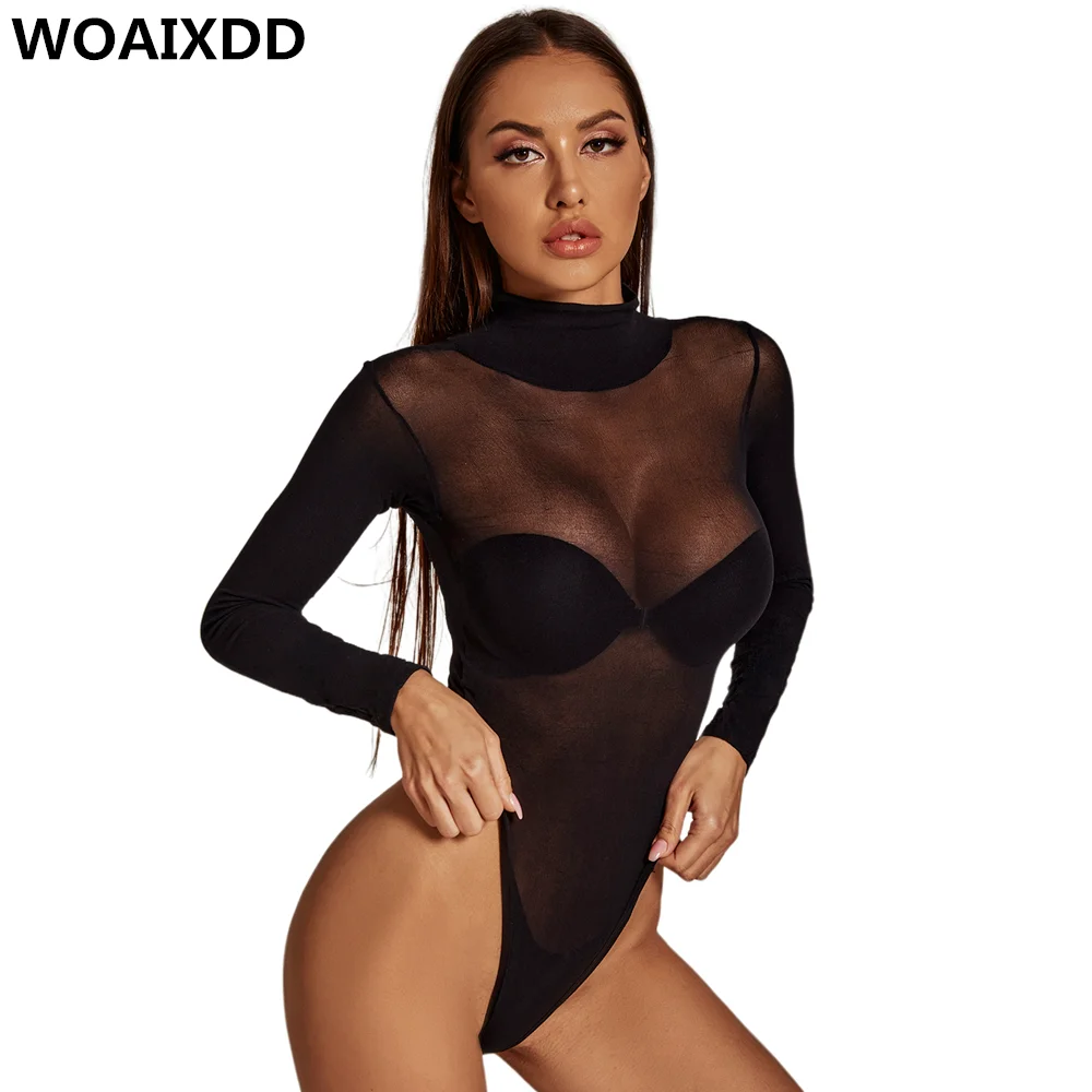 Top Trends: Bodysuit Long Sleeve Women Body Streetwear Dropshipping Sexy Bodycon High Neck Perspective Basic Black Overalls Top Clubwear Shoppable Styles