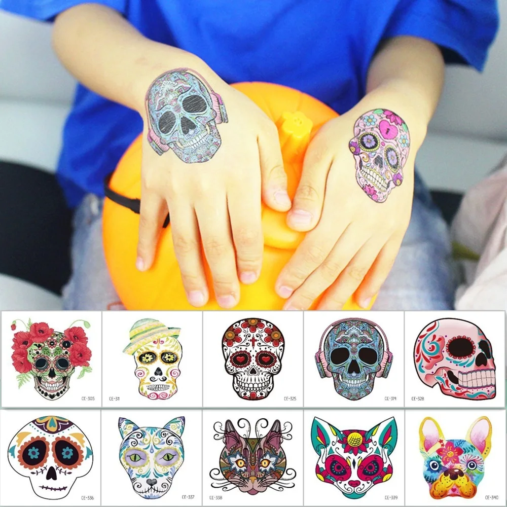 Top Trends: Halloween 20pcs / Set Skull Tattoo Stickers No Repeat Waterproof Temporary Colorful Body Art Disposable Tatouage Temporaire Shoppable Styles