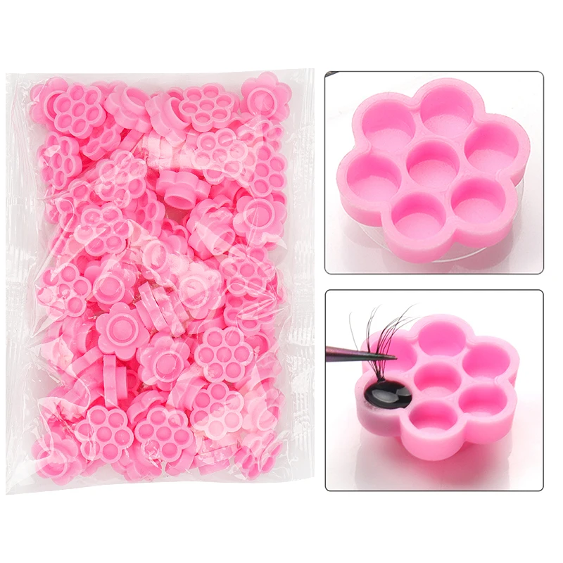 Top Trends: 100 Pcs Flower Beauty Eyelash Extension Glue Cups Pink Delay Cup Grafting Eyelash Makeup Tool Tattoo Adhesive Pigment Cups Shoppable Styles