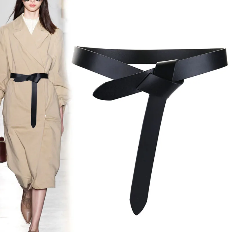 Top Trends: Newest Design Knot Cowskin Belts For Women Soft Real Leather Knotted Strap Belt Long Genuine Dress Accessories Lady Waistbands Shoppable Styles