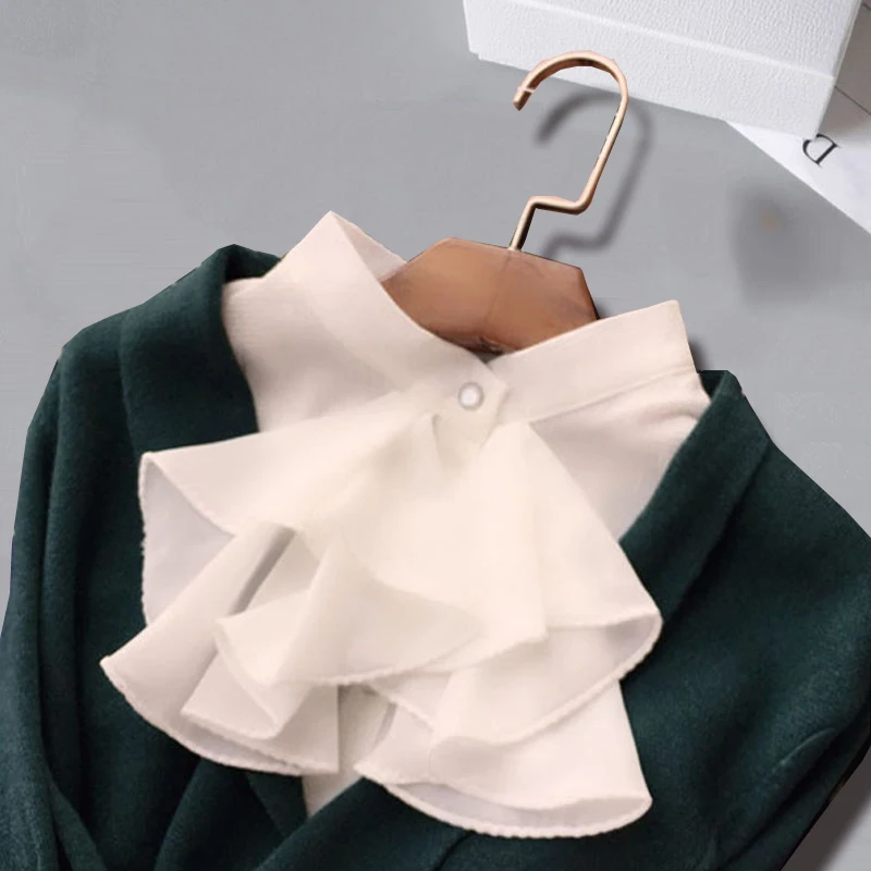 Top Trends: White Chiffon False Collar Shirts Woman Front Ruffle Fake Collar Detachable Collars For Women Sweater Nep Kraagje Half Shirt Shoppable Styles