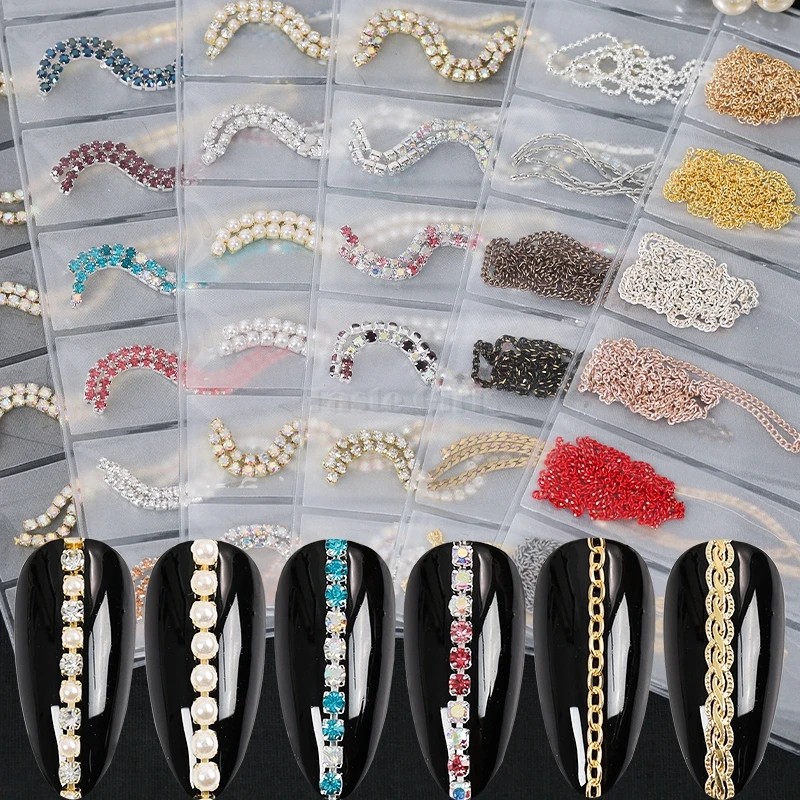 Top Trends: 1 Pack 6 Grids 3D Pearl Claw Chain Various Metal Ring Buckles Chains Alloy Nail Art Rhinestone Decorations Manicure Ornaments Shoppable Styles