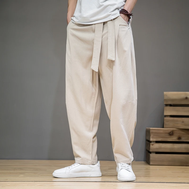 Top Trends: Spring Cotton Linen Pants Men Elastic Waist Casual Harem Pant Loose Sweatpants Traditional Chinese Trousers Pantalons Homme Shoppable Styles