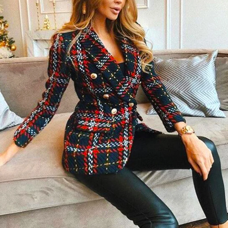 Top Trends: Red Plaid Blazer 2021 Women Spring-Autumn Vintage Tweed Suits Jackets Office Ladies Chic Slim Blazers Girls Tassel Tops Set Coat Shoppable Styles