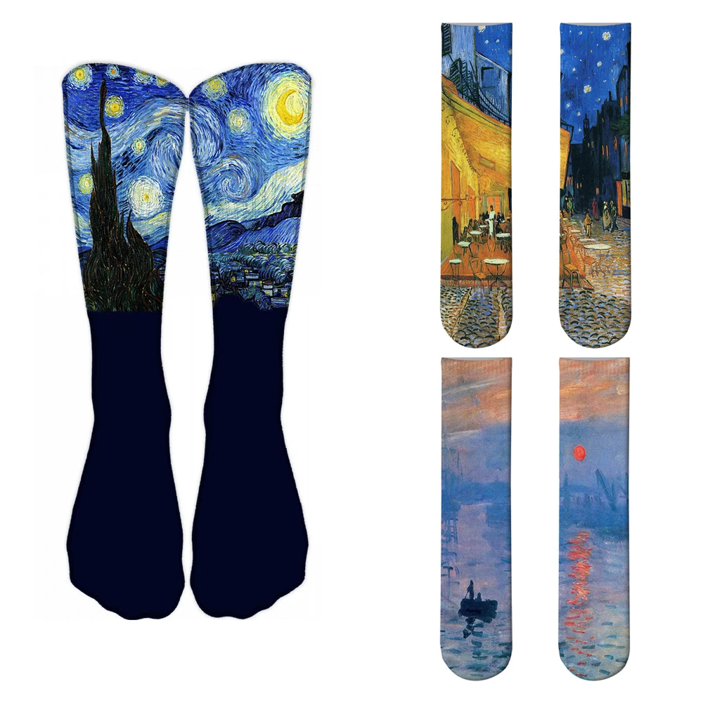 Top Trends: World Famous Oil Painting Socks For Unisex Starry Night Monet Mona Lisa Art Sock Retro Personality Comfortable Sokken For Female Shoppable Styles