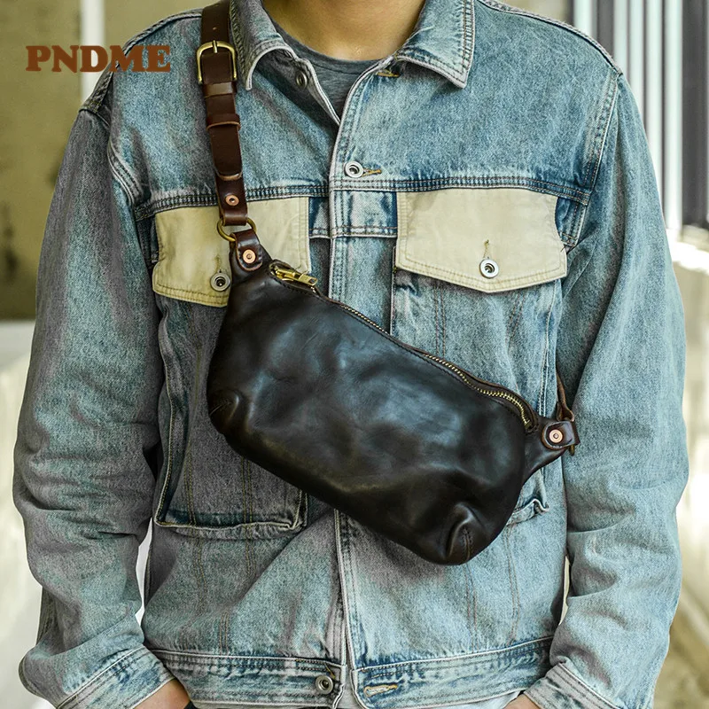 Top Trends: PNDME Fashion Designer High-quality Genuine Leather Men&#039;s Multifunctional Chest Bag Luxury Real Cowhide Teens Crossbody Bag Shoppable Styles