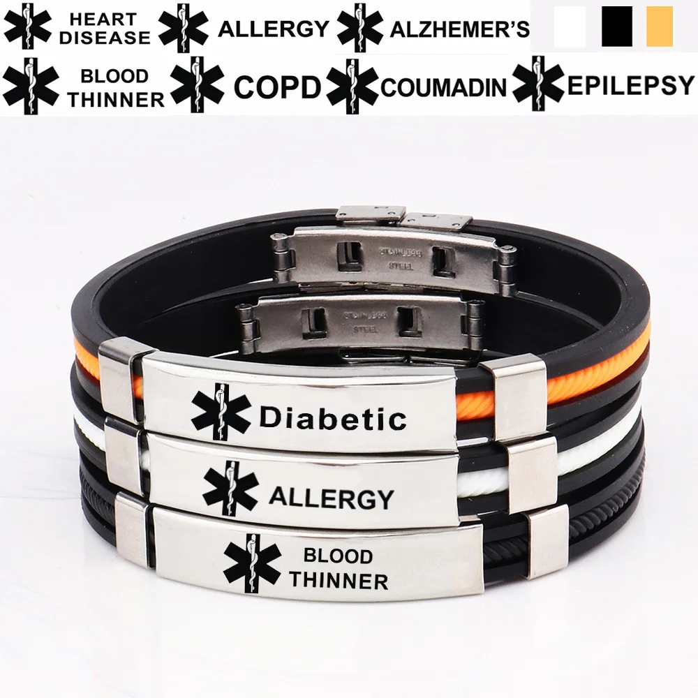 Top Trends: Black Silicone Medical Alert ID Bracelet Laser Engraving Diabetes S Stainless Steel Custom Name Personalized Shoppable Styles