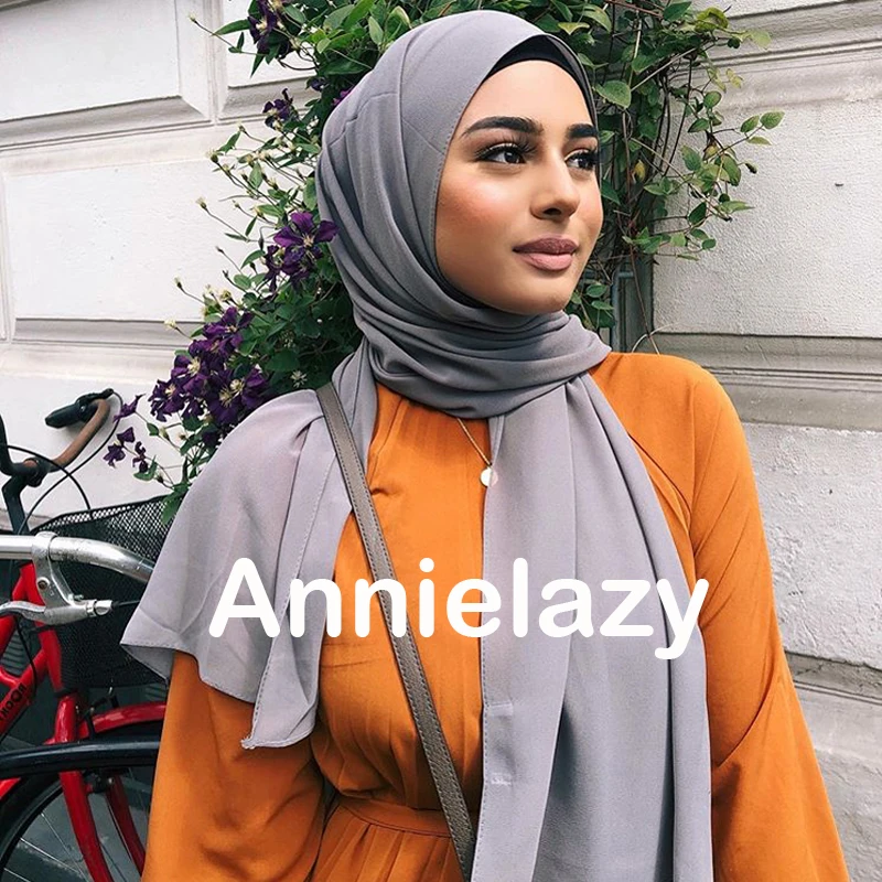 Top Trends: Muslim Plain Bubble Chiffon Hijab Scarf Women 2021 Solid Color Soft Long Shawls And Wraps Georgette Head Scarves Ladies Hijabs Shoppable Styles