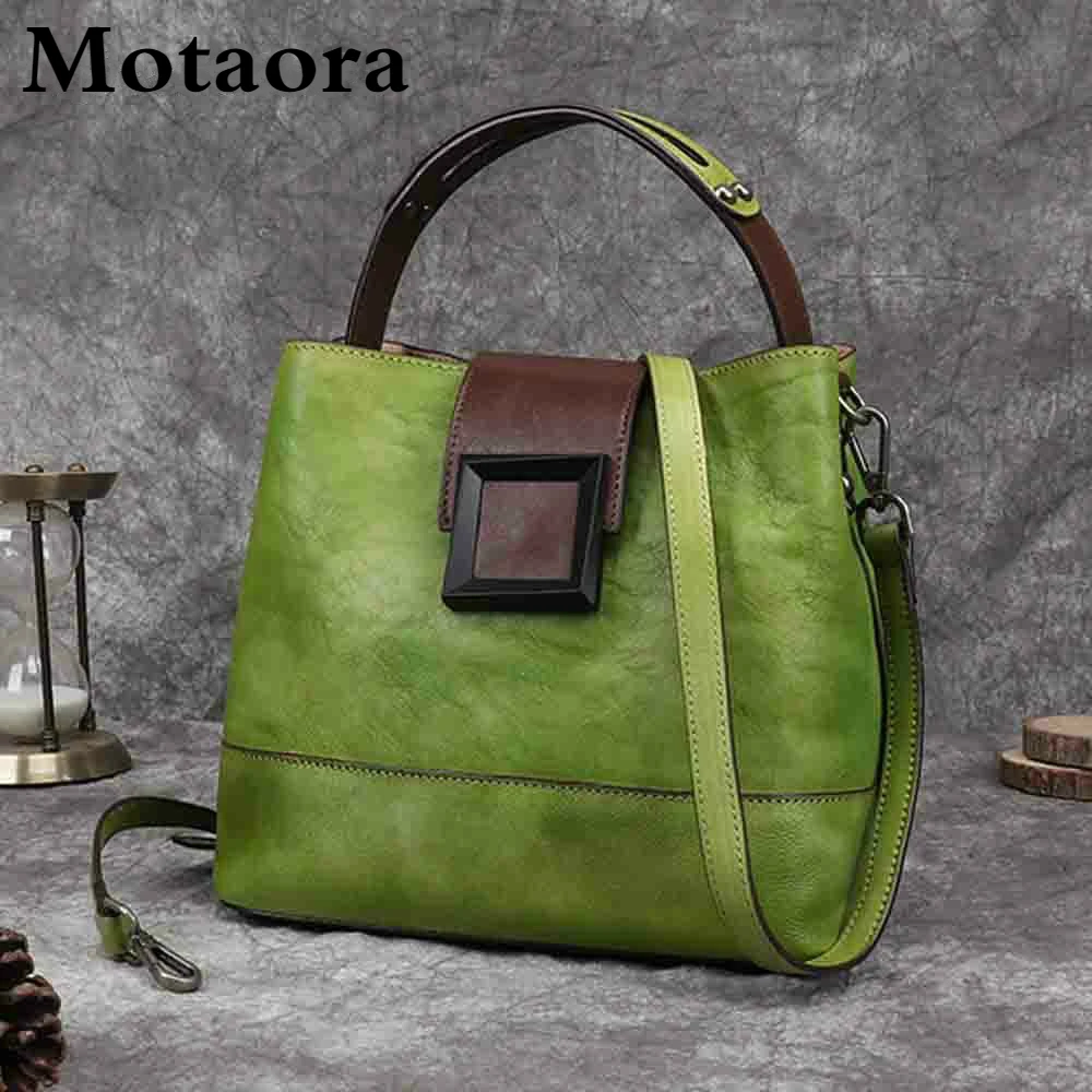 Top Trends: Motaora Women&#039;s Bag Retro Genuine Leather Shoulder Bags Handmade Women Bucket Bag First Layer Cowhide Top-handle Bags For Female Shoppable Styles