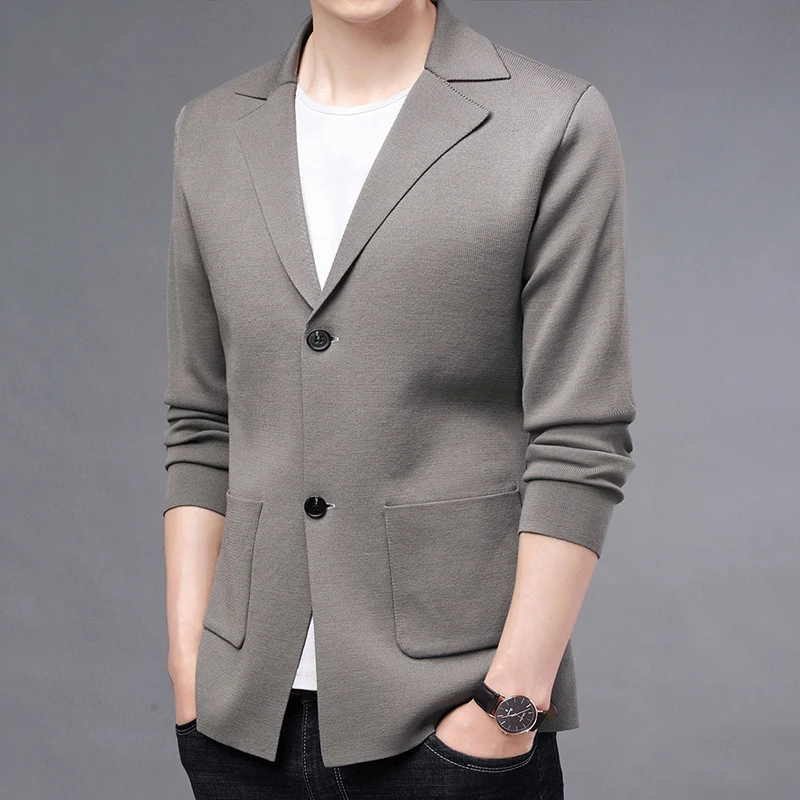 Top Trends: New Cardigan Men Knitwear Blazers Coats Fashion Slim Fit Knitted Mens Jacket Korean Style Turn Down Collar Causal Mens Clothing Shoppable Styles