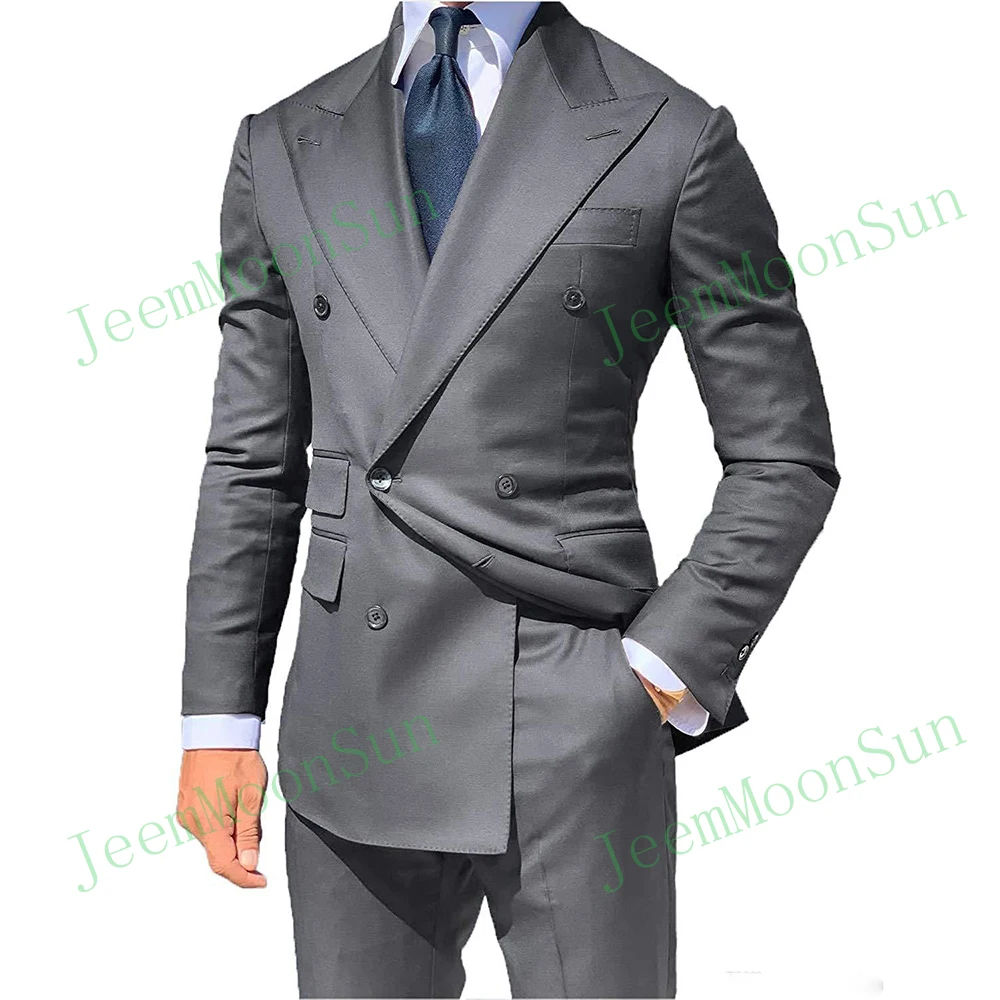 Top Trends: Tailor Made Grey Men Suits Peak Lapel Men Blazer Two Piece Jacket Black Pants Slim Fit Groom Wedding Tuxedos Costume Homme Shoppable Styles