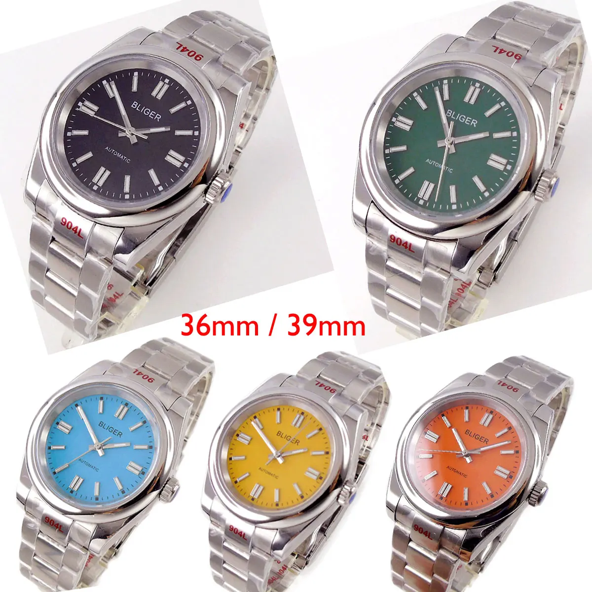 Top Trends: BLIGER 36mm / 39mm NH35A Green / Blue Automatic Men Watch Polish Bezel MIYOTA 8215 PT5000 Oyster Band Baton Hand Business Wristwatch Shoppable Styles