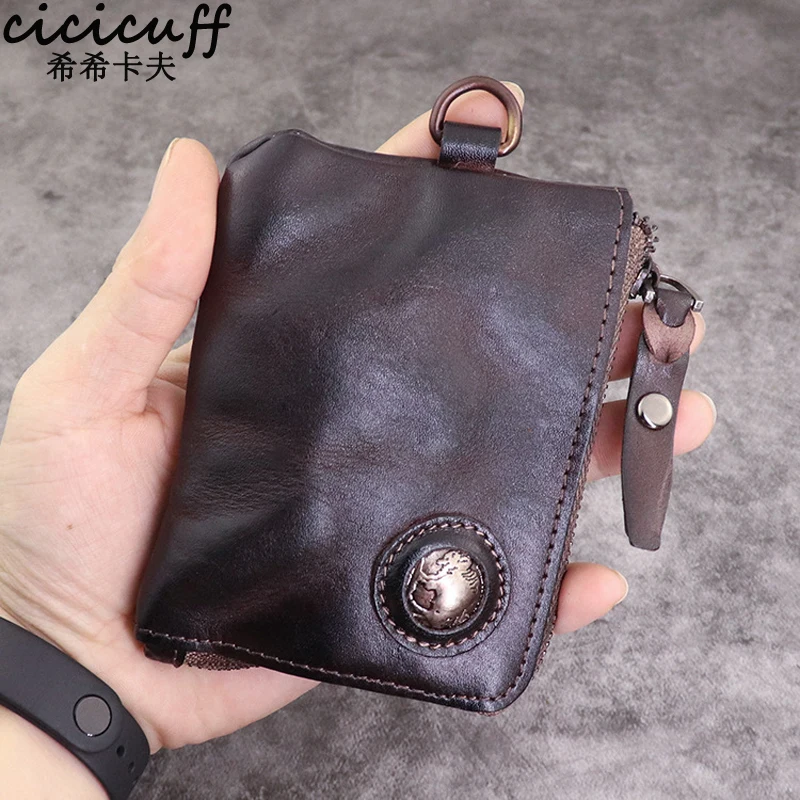 Top Trends: Coin Purse For Men Vintage Mini Wallet Original Leather Change Pouch Household Portable Keys Card Storage Bag Zipper Card Holder Shoppable Styles