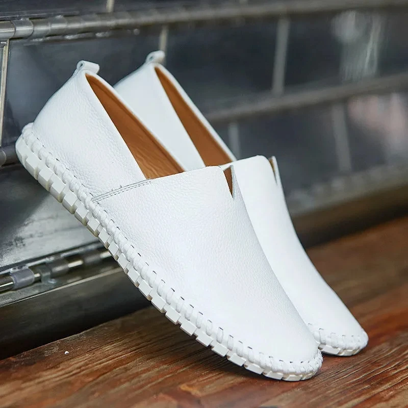 Top Trends: Large Size 48 49 Genuine Leather Flat Shoes Men White Soft Casual Sneakers Male Comfy Walking Driving Shoes Loafers Moccasins Shoppable Styles