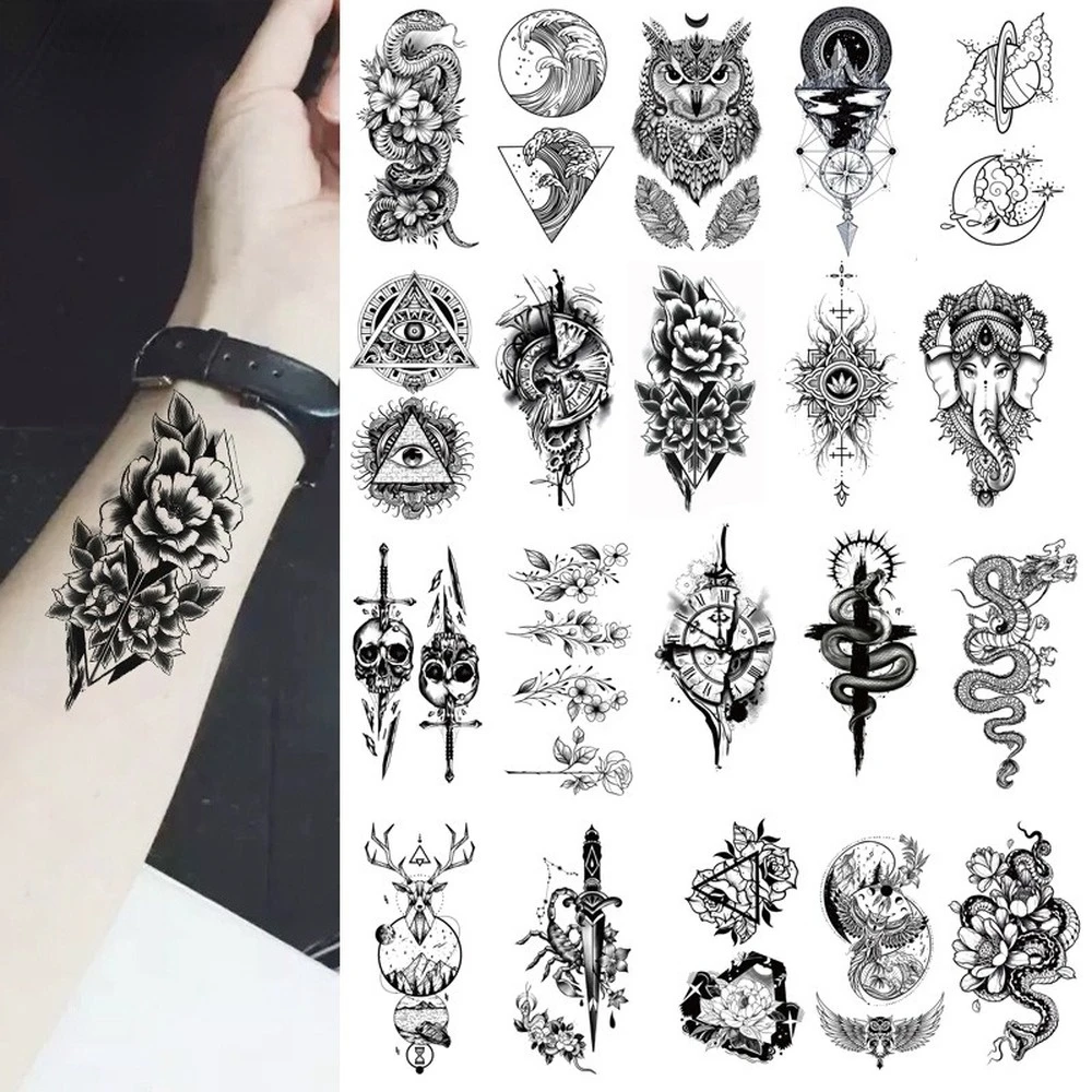 Top Trends: Black Rose Temporary Tattoo Sticker Flower Feather Elephant Body Clavicle Ankle Legs Arm Art Fake Tatto Party Bikini Tatoos Shoppable Styles