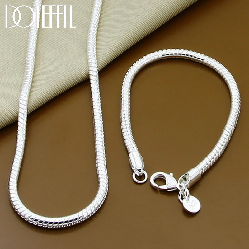 Top Trends: DOTEFFIL 925 Sterling Silver 16 / 18 / 20 / 22 / 24 / 26 / 30 Inch Snake Chain Bracelet Necklace Sets For Women Man Fashion Charm Jewelry Shoppable Styles