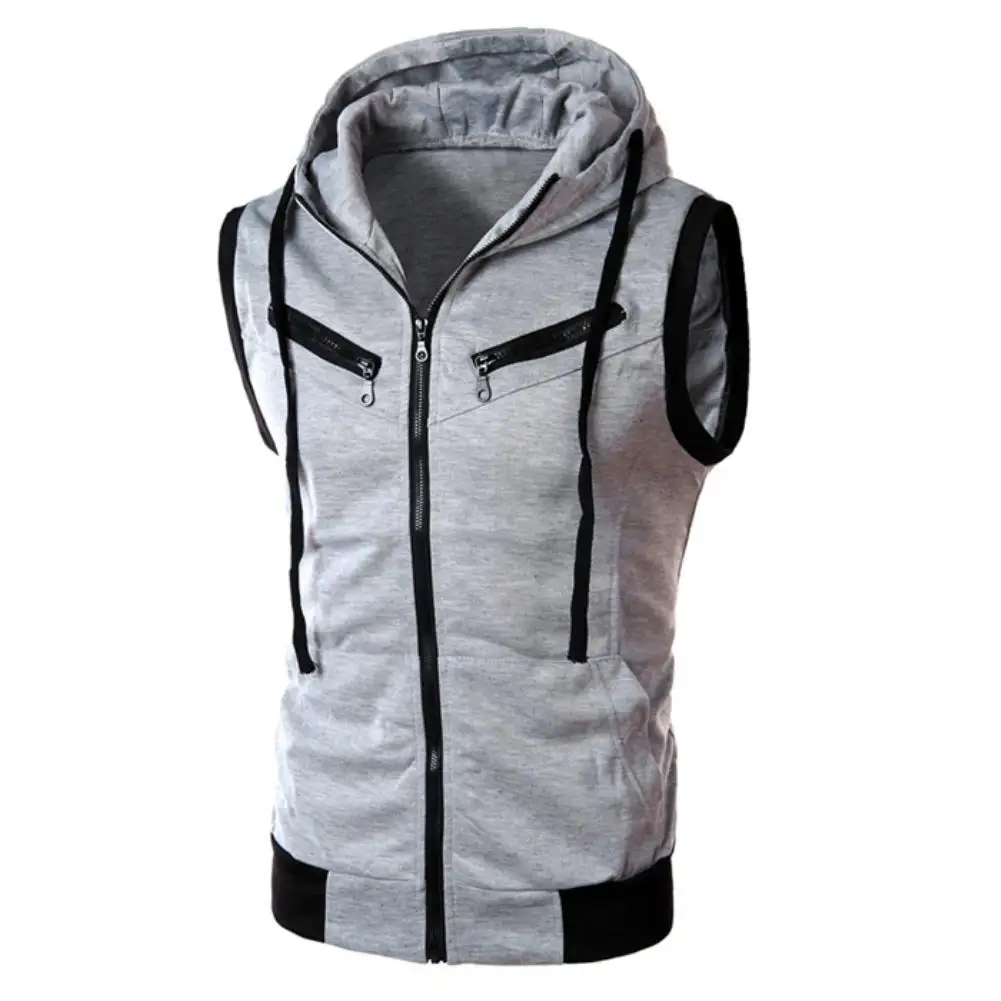 Top Trends: Color Block Summer Sports Men Zipper Sleeveless Fitness Hoodies Hooded Vest Men's Clothing Shoppable Styles