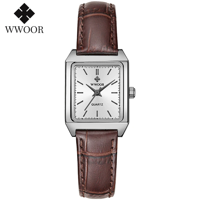 Top Trends: WWOOR Ladies Watches 2023 Fashion Square Bracelet Watch Small Clock Brown Leather Quartz Dress Wrist Watch For Women Reloj Mujer Shoppable Styles