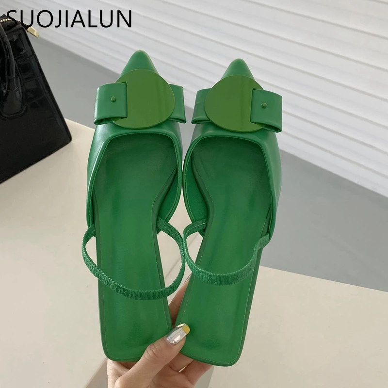 Top Trends: SUOJIALUN 2022 Spring Women Slingback Sandals Fashion Bow-knot Buckle Ladies Pumps Shoes Thin Low Heel Pointed Toe Slip On Mules Shoppable Styles - Image 5