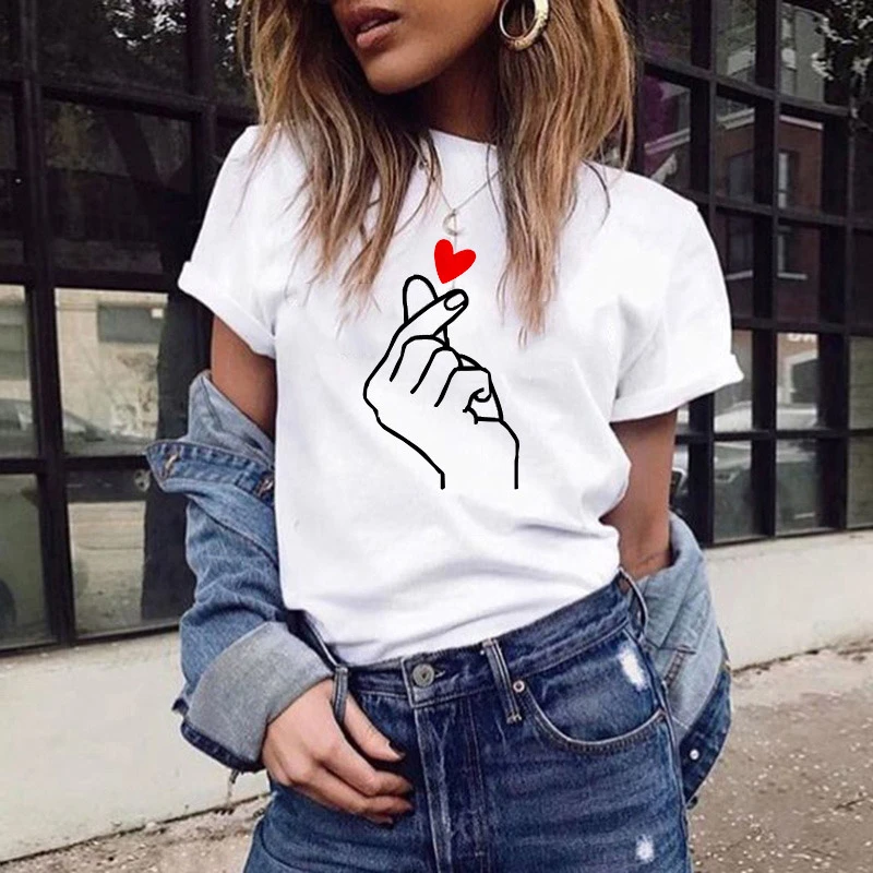 Top Trends: Heart Print T Shirt Women 90s Harajuku Kawaii Fashion T-shirt Graphic Cute Cartoon Tshirt Korean Style Top Tees Female Shoppable Styles