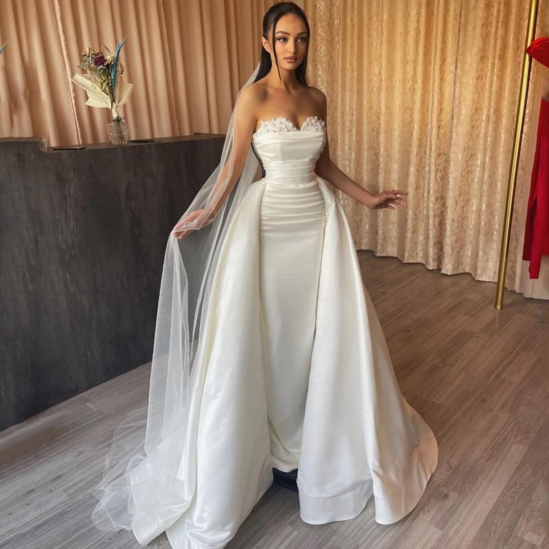 Top Trends: Eightree Sexy White Wedding Dresses Lace Sweetheart Detachable Train Bride Dress Mermaid Satin Wedding Evening Gowns Plus Size Shoppable Styles