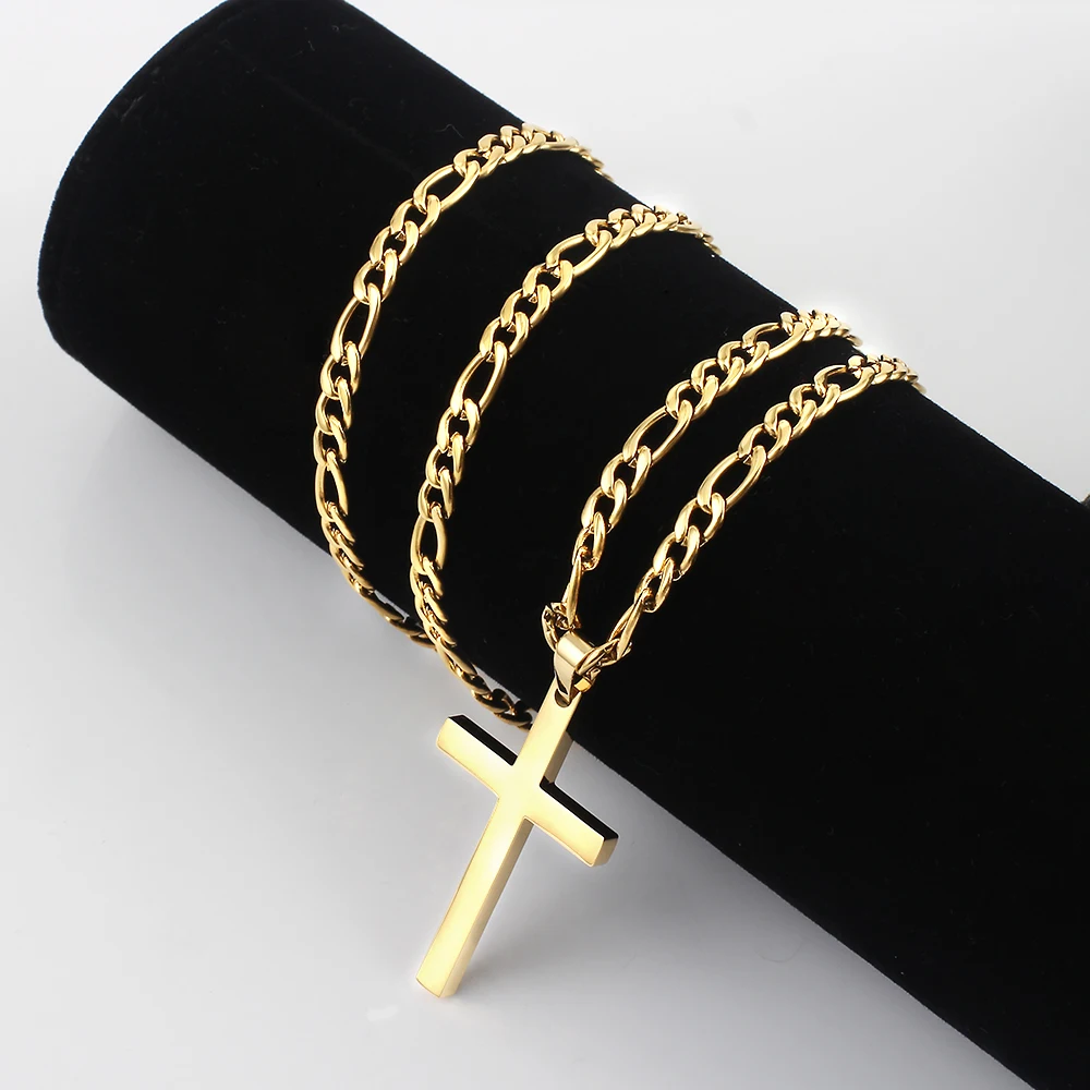 Top Trends: 4.5MM Figaro Chain Necklace Gold 316L Stainless Steel For Men Women Fashion Jewelry Gift Cross Pendant Waterproof NK Necklaces Shoppable Styles