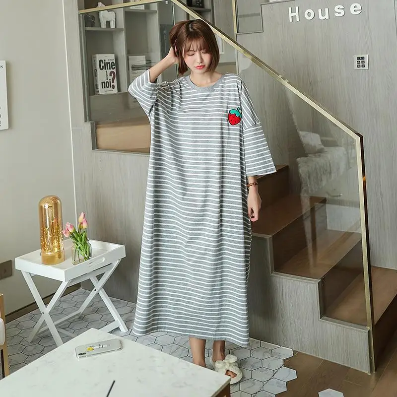 Top Trends: Women Plus Size Striped Nightgown Sleepwear Short Sleeve Long Nightdress Loose Casual Robe Sleepshirt Home Wear 4XL 5XL Shoppable Styles - Image 4