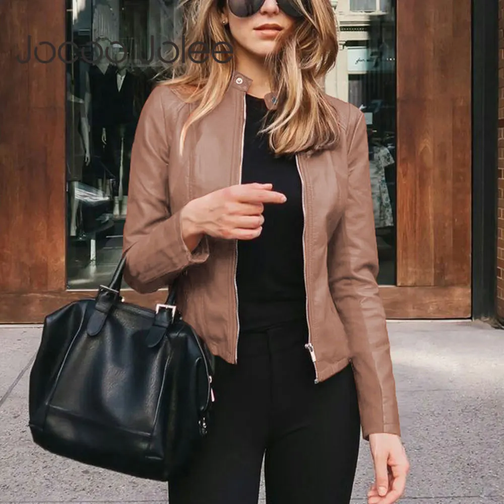 Top Trends: Jocoo Jolee Fashion Faux Soft PU Leather Jackets Autumn Short Coat Motorcycle Leather Jackets Female Slim PU Jacket Outwear Shoppable Styles