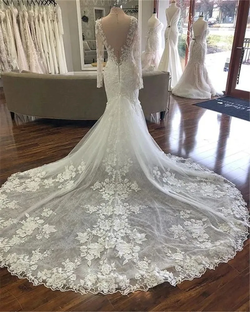 Top Trends: Vestido De Noiva Mermaid Wedding Dress 2024 Long Sleeve Lace Sheer Scoop Neck Backless Sexy Bridal Dress Robe De Mariee Shoppable Styles - Image 3