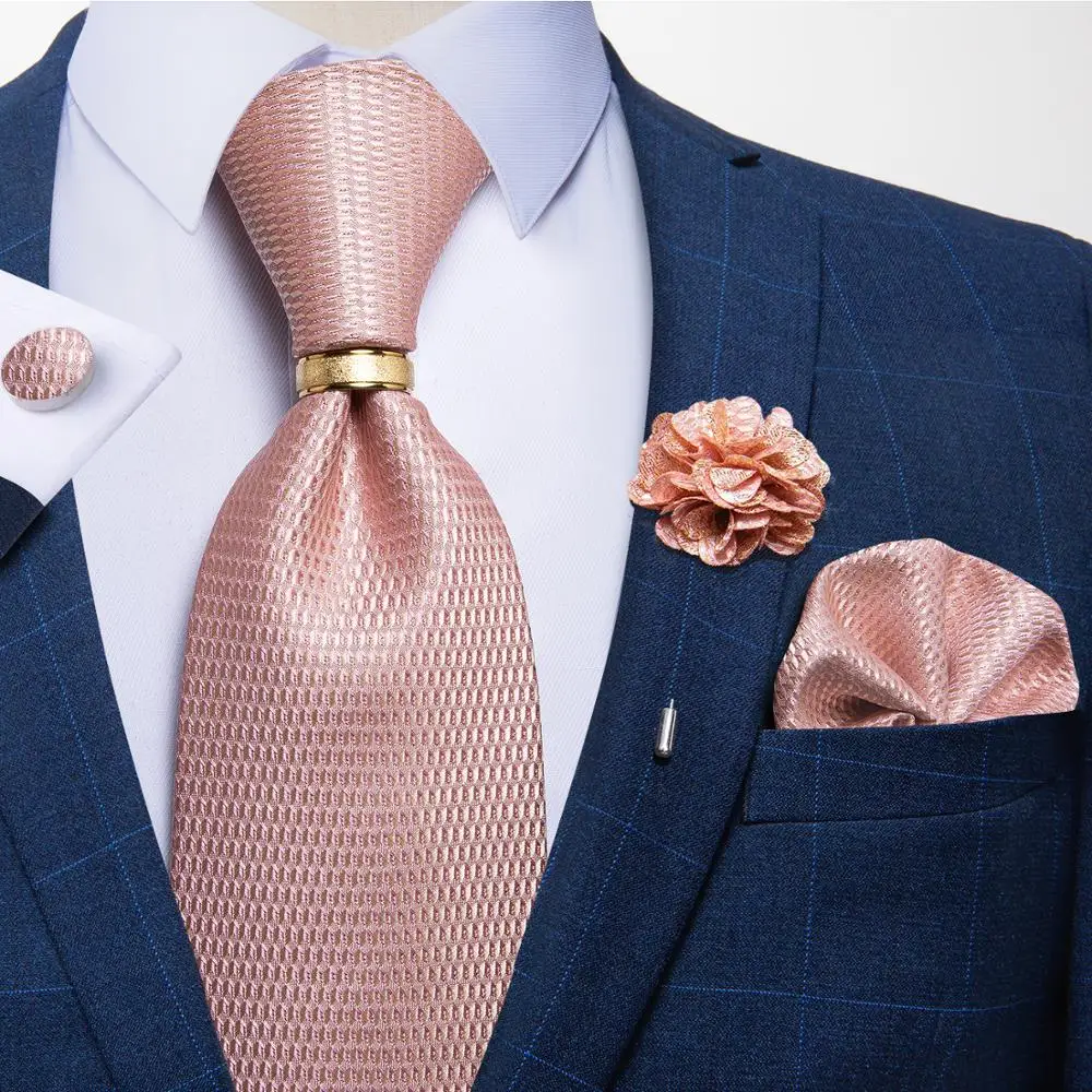 Top Trends: New 100% Silk Men Tie Set Pink Solid Business Wedding Tie Handkerchief Cufflinks Ring Set 8cm Men Necktie Neckwear DiBanGu Shoppable Styles