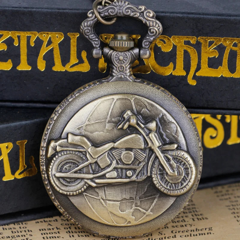 Top Trends: Engraved Motorcycle CAR Pattern Quartz Pocket Watch Design Pendant Fob Watch Chain Gifts For Men Women Shoppable Styles