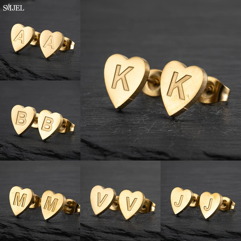 Top Trends: 100% Stainless Steel A-Z Initial Earrings For Women Girls Personalize Letter Name Heart Stud Earring Family Jewelry Best Gifts Shoppable Styles