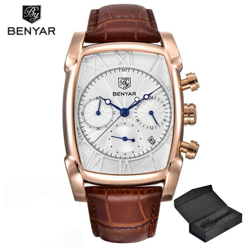 Top Trends: Relogio Masculino Mens Watches Top Luxury Brand BENYAR Chronograph Leather Quartz Watch Men Military Sport Luminous Wristwatch Shoppable Styles