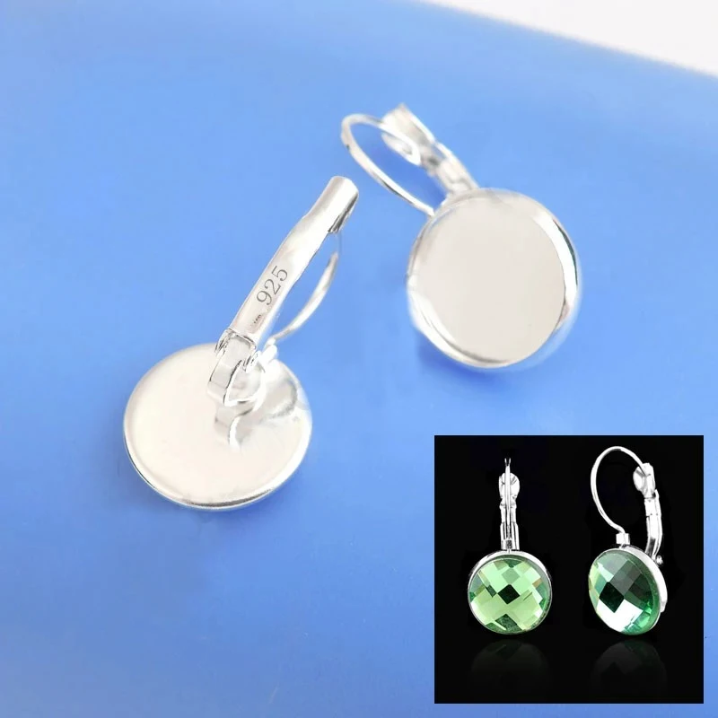 Top Trends: 50PCS / Lot 925 Sterling Silver Jewelry Finding 12MM Cabochon Cameo Settings Earring Base Earring Settings French Lever Back S Shoppable Styles