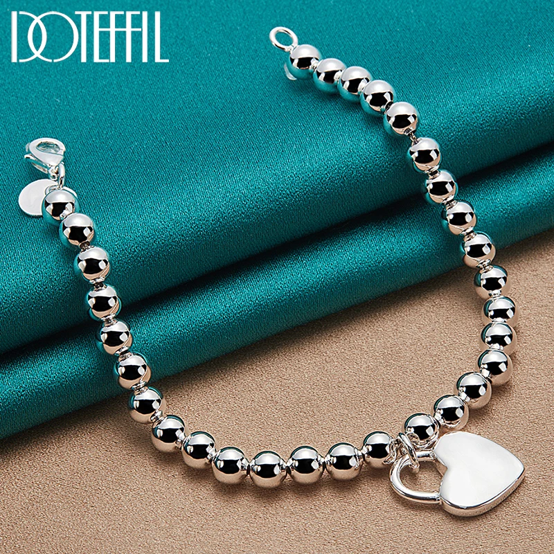 Top Trends: DOTEFFIL 925 Sterling Silver Heart Lock 6mm Beads Chain Bracelets Jewelry For Women Top Quality Lovers Bracelets Christmas Gift Shoppable Styles