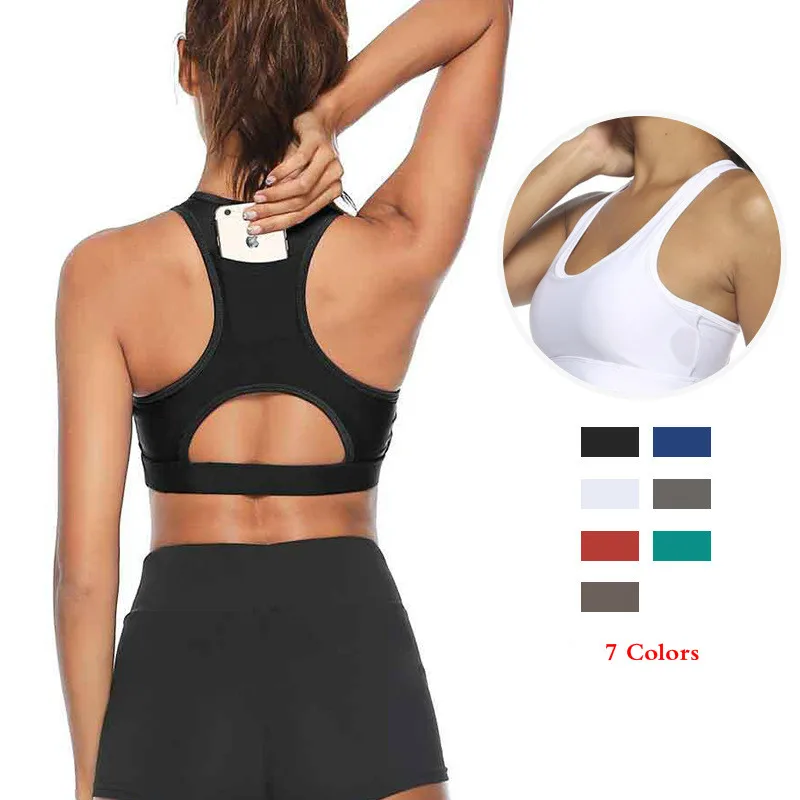 Top Trends: Women Workout Tank Top Gym Stretch Phone Pocket Hollow Yoga Sports Running Bra Padded Fitness Sport Bra Top Push Up Bra 2021 Shoppable Styles