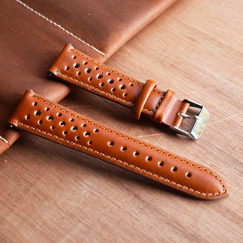 Top Trends: Genuine Leather Watchstrap Brown Porous Breathable Watch Band 18mm 20mm 22mm 24mm Handmade Stitching For Watch Wist Bracelets Shoppable Styles