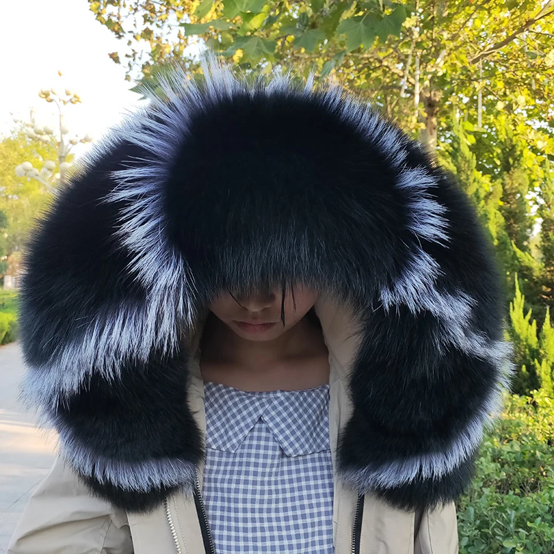 Top Trends: Super Large 100% Real Fox Fur Collar Hood Decor Fur Collar For Down Coat Women Winter Warm Fur Scarf Shawl Luxury Shoppable Styles