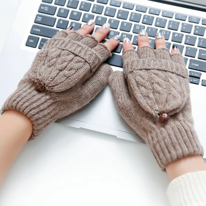 Top Trends: Wool Knitted Fingerless Flip Gloves Winter Warm Finger Free Touchscreen Gloves For Men Women Unisex Exposed Finger Mittens Glove Shoppable Styles