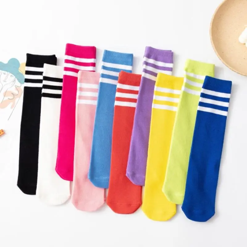 Top Trends: 2023 New Candy Colored Stripes Cotton Girls Boys Long Socks Knee High Tube Children's Girls School Sports Socks Shoppable Styles