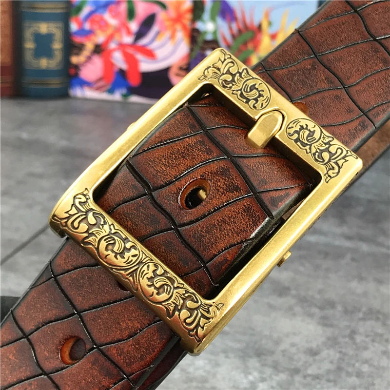 Top Trends: Mens Belts Luxury Retro Hand Carving Super Thick Men Leather Belt Ceinture Designer Brass Belt Buckle Men&#039;s Belt Riem MBT0002 Shoppable Styles