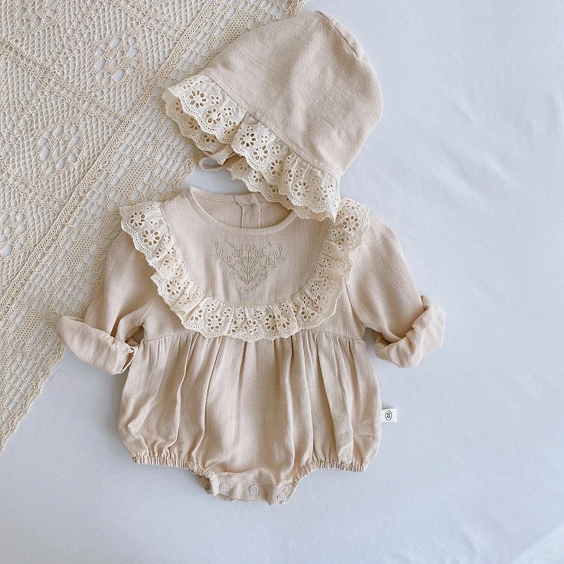 Top Trends: Lace Princess Toddler Romper 2020 Autumn Retro Newborn Baby Girl Clothes Cotton Spring Pure Color Infant Outfits 2pcs With Hats Shoppable Styles