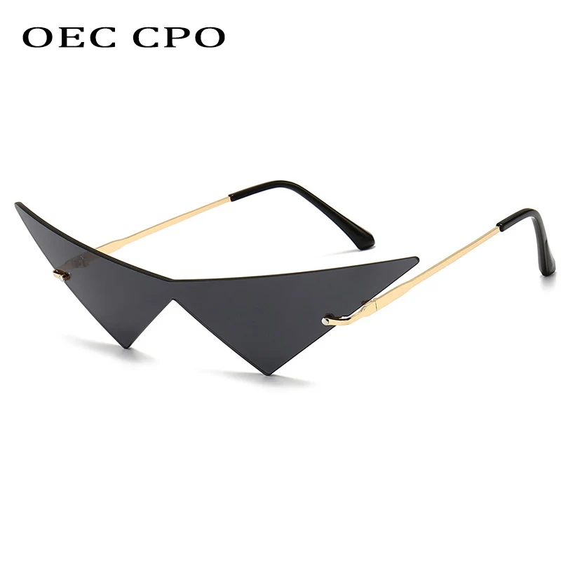 Top Trends: OEC CPO Oversized Cat Eye Rimless Sunglasses Women Fashion One Piece Lens Sun Glasses Female Trend Triangle Eyewear Men UV400 Shoppable Styles